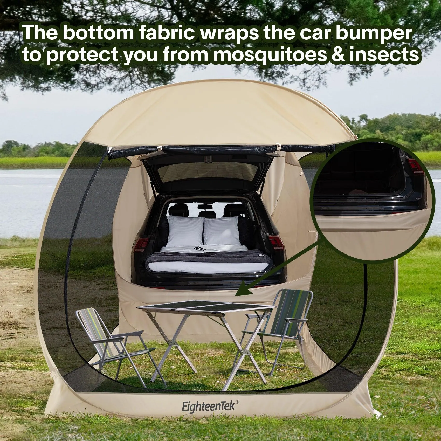 EighteenTek 2-IN-1 Pop Up SUV Tent Instant Camping Screen Tent For Hatchback & Station Wagon