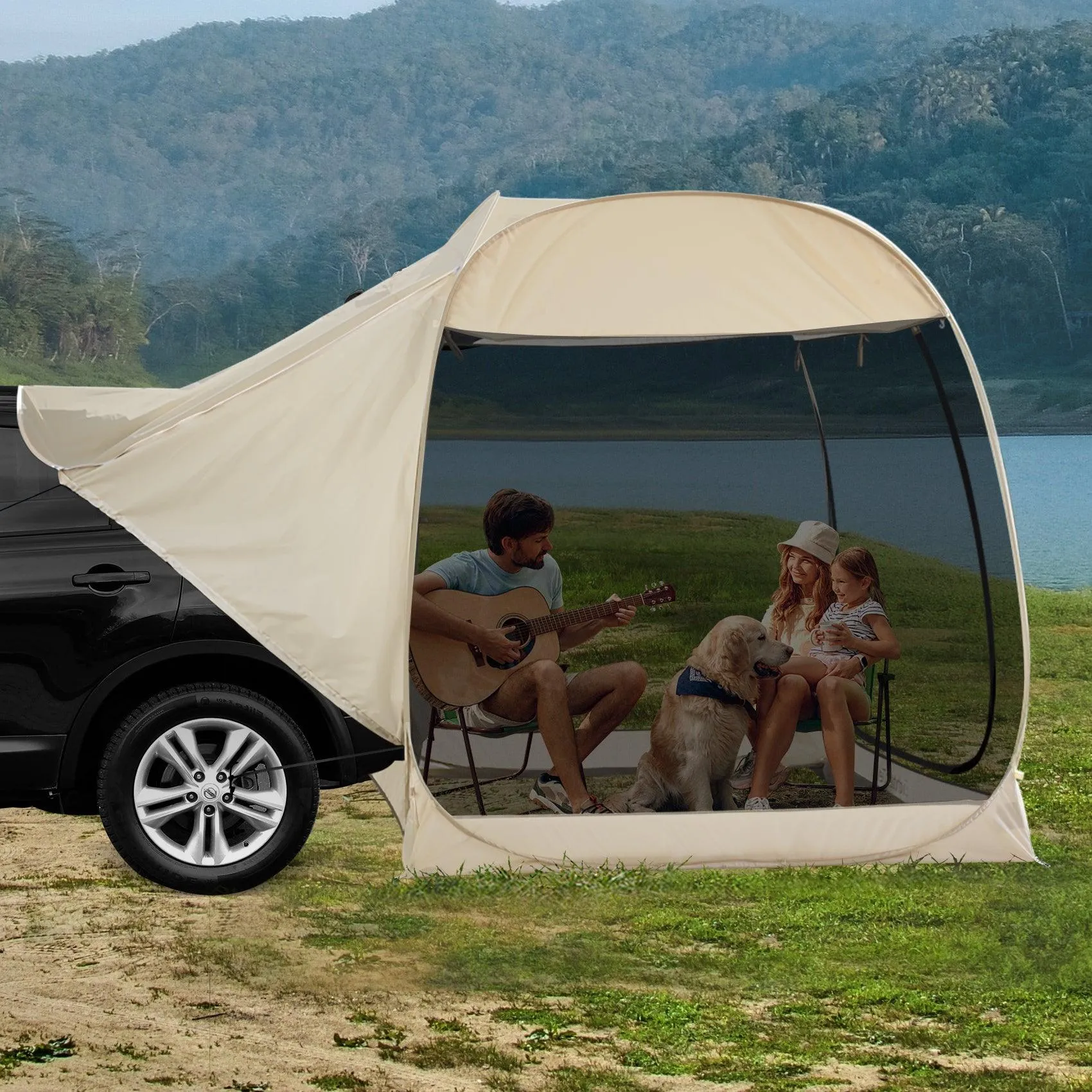 EighteenTek 2-IN-1 Pop Up SUV Tent Instant Camping Screen Tent For Hatchback & Station Wagon