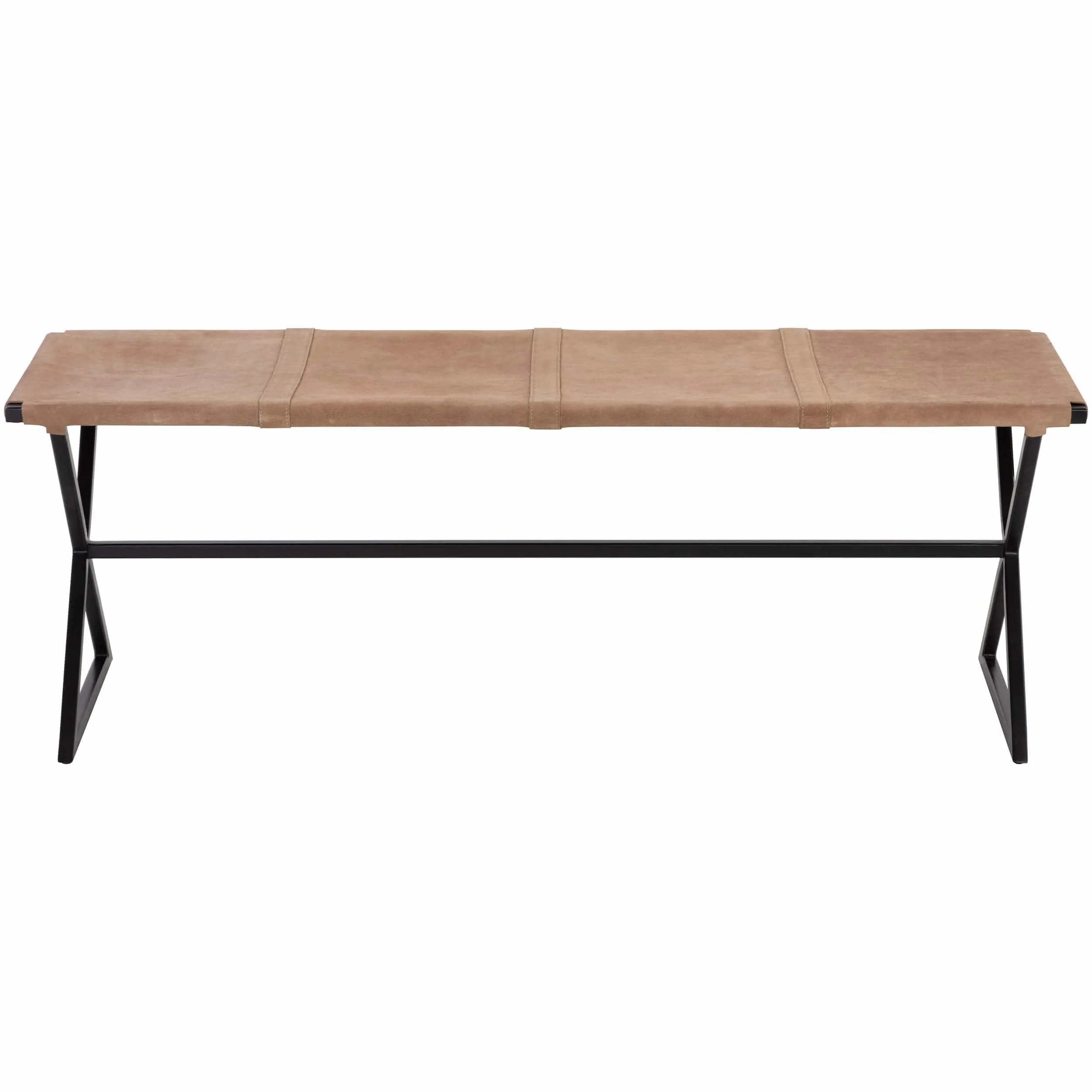 Elon Leather Bench, Sueded Light Tan