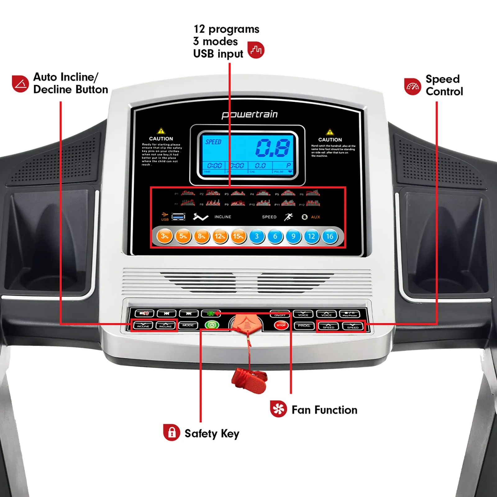 Foldable Treadmill 3.0 HP, Auto Incline 20km/h, LCD Display