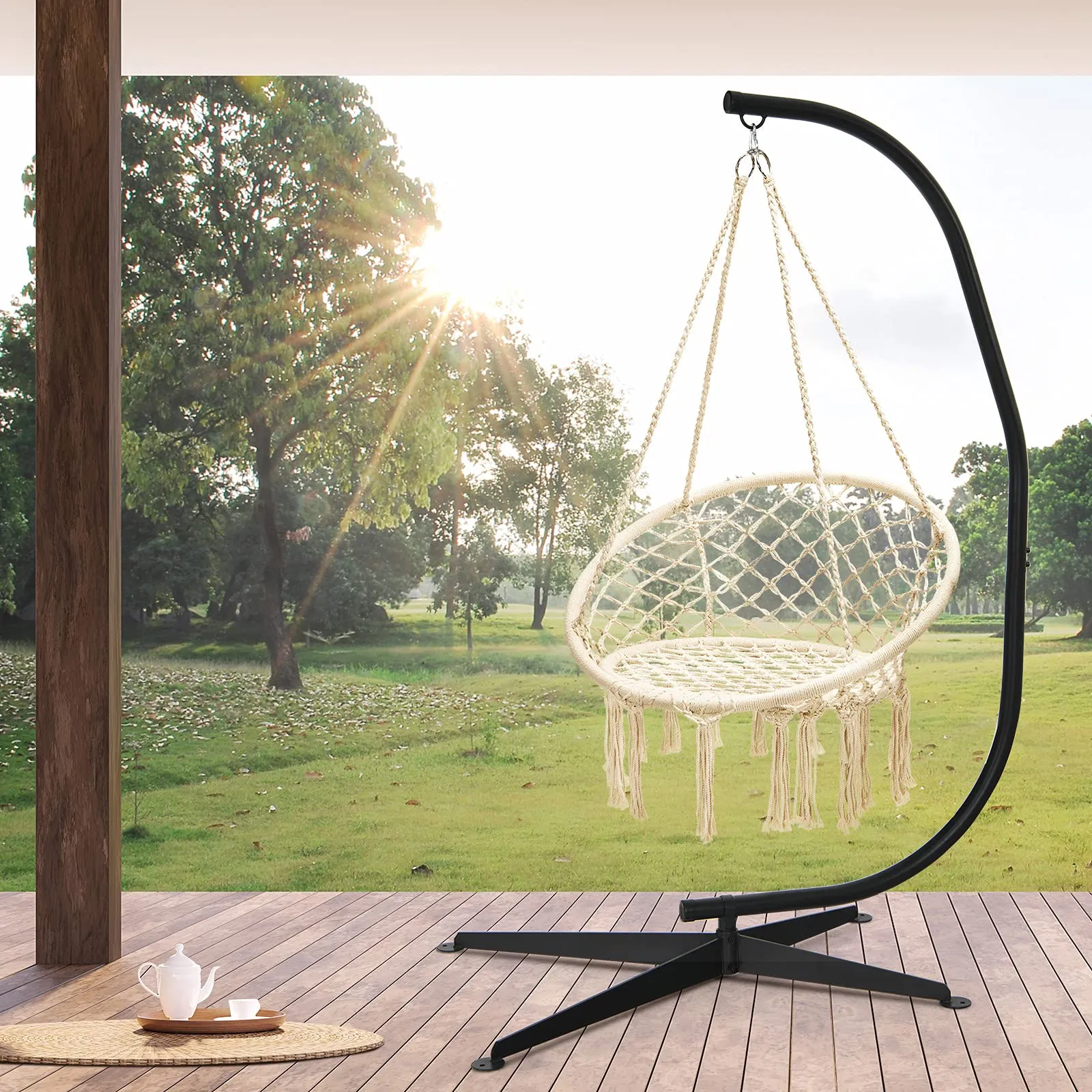 Hammock Stand, Steel C Stand for Hanging Chair, 360-Degree Rotation Egg Chair Stand