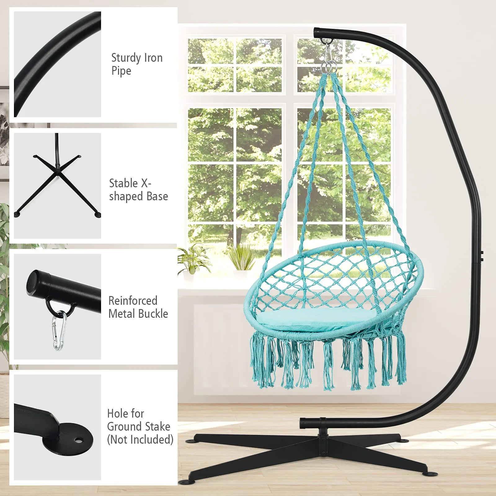 Hammock Stand, Steel C Stand for Hanging Chair, 360-Degree Rotation Egg Chair Stand