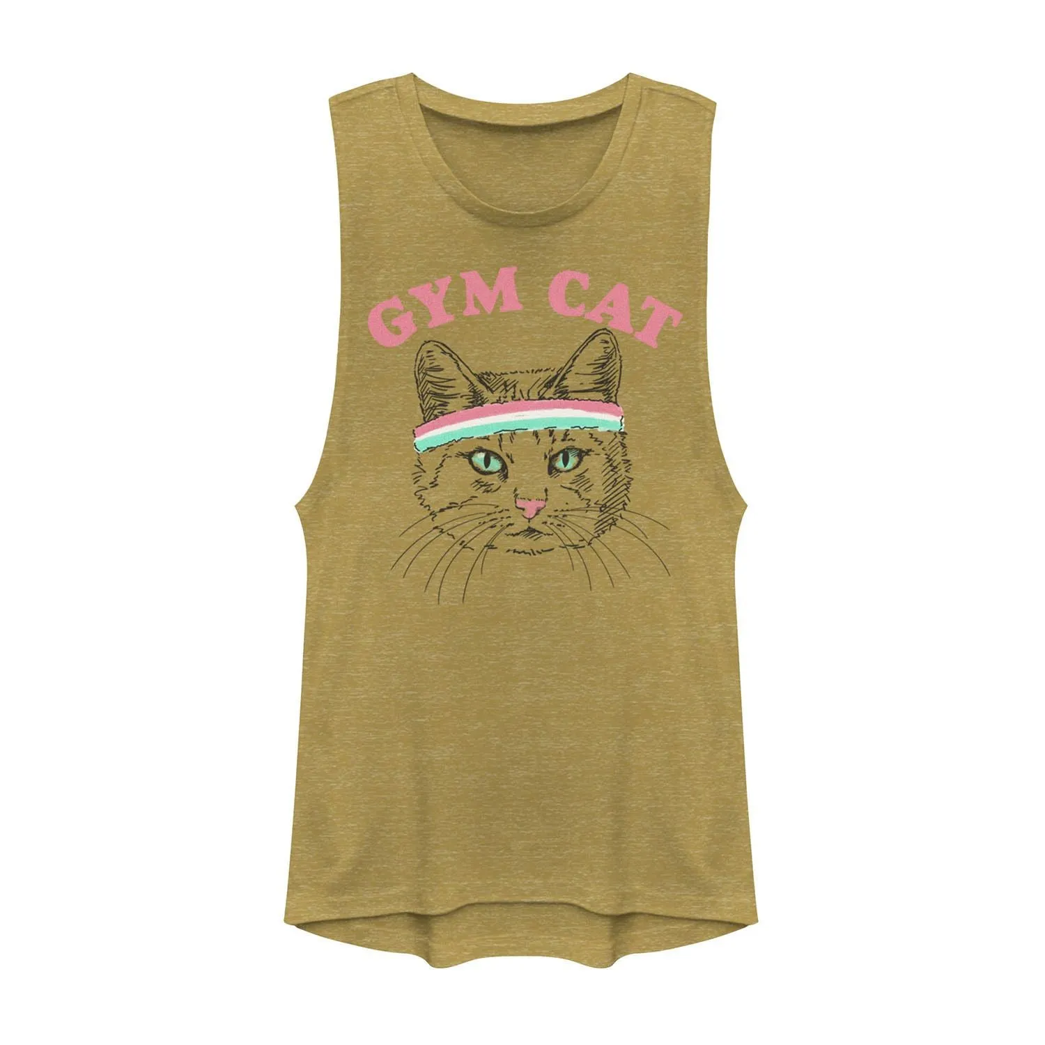 Junior Gym Cat Outline Headband T-Shirt with Muscle Graphic