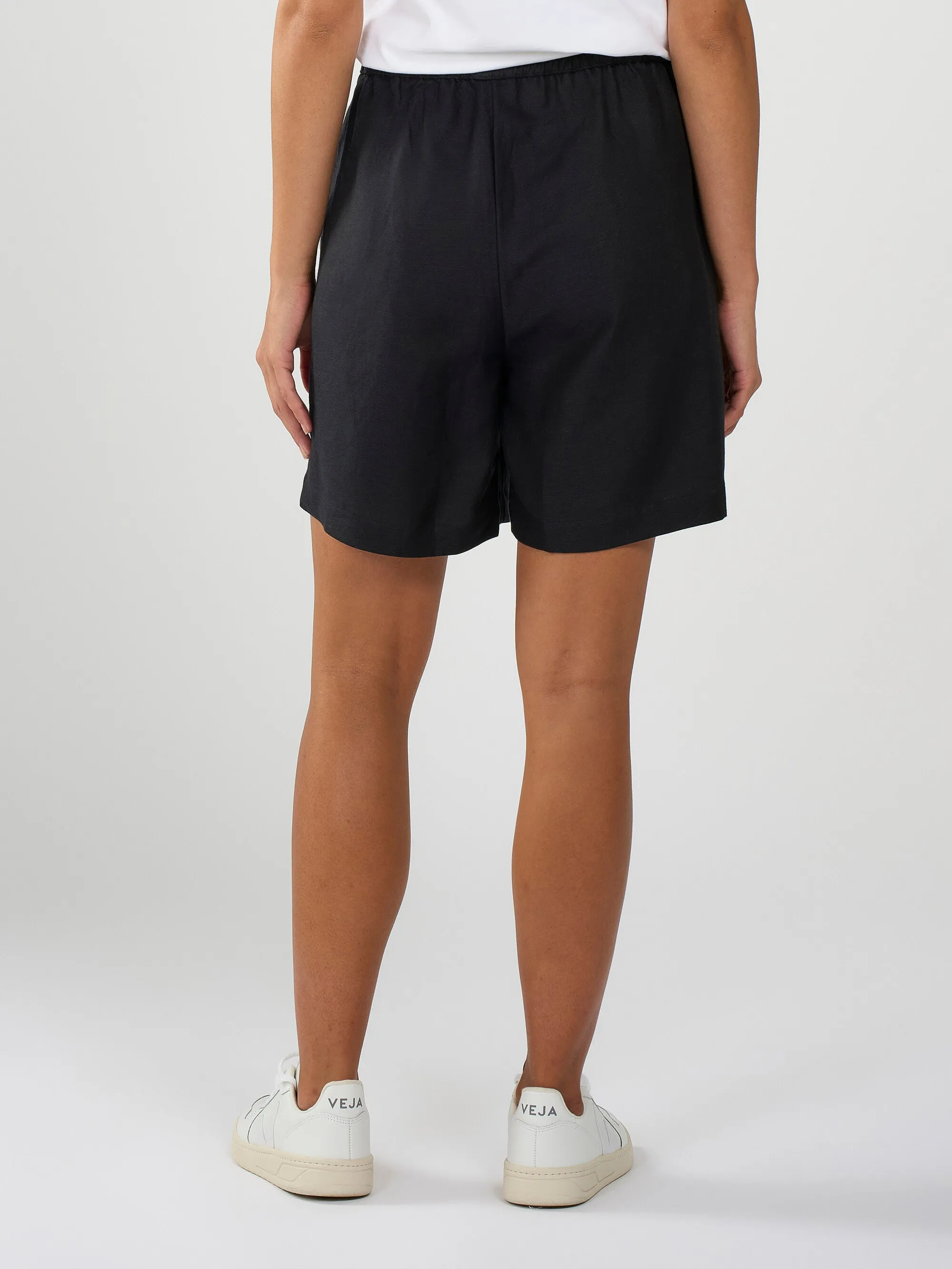 Linen mix elastic waist shorts - Black Jet