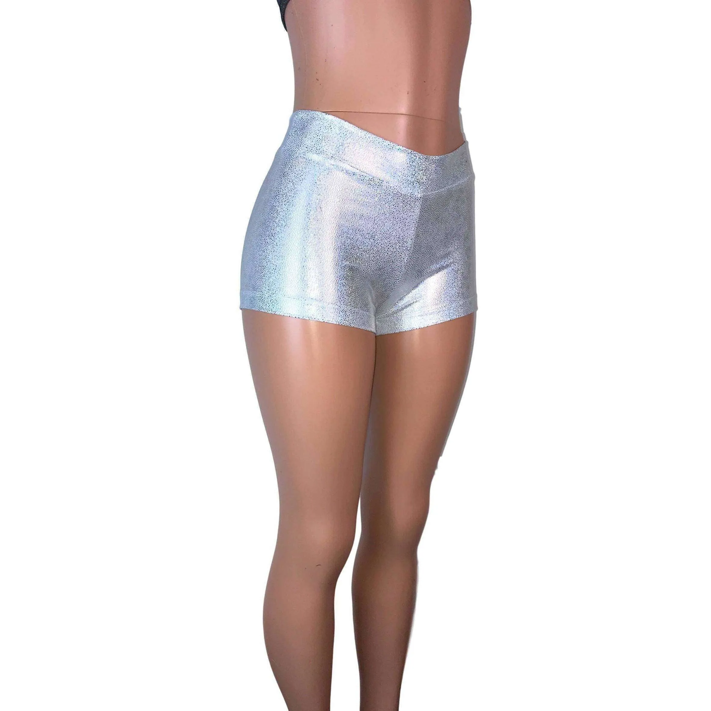 Low Rise Booty Shorts - Silver Holographic