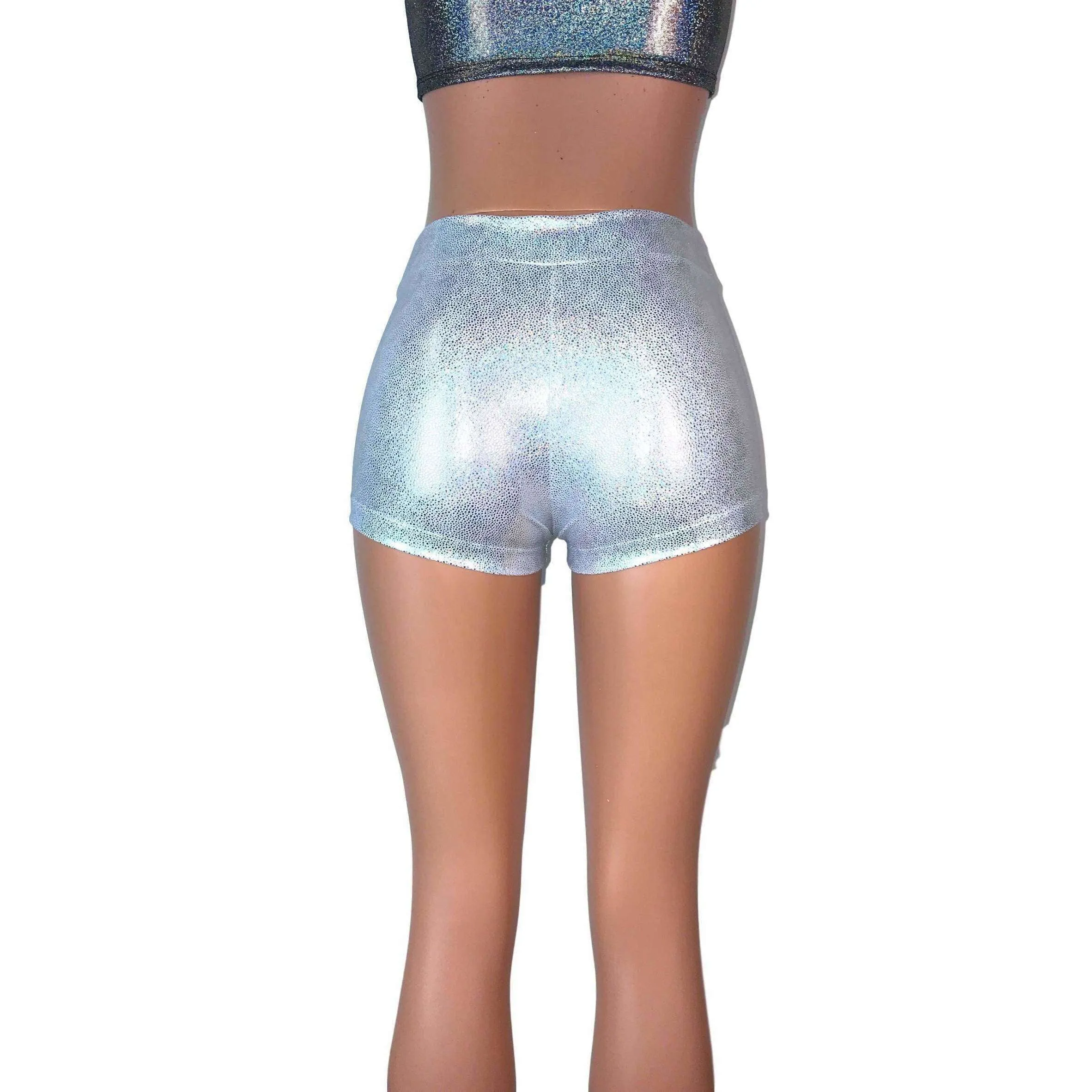 Low Rise Booty Shorts - Silver Holographic