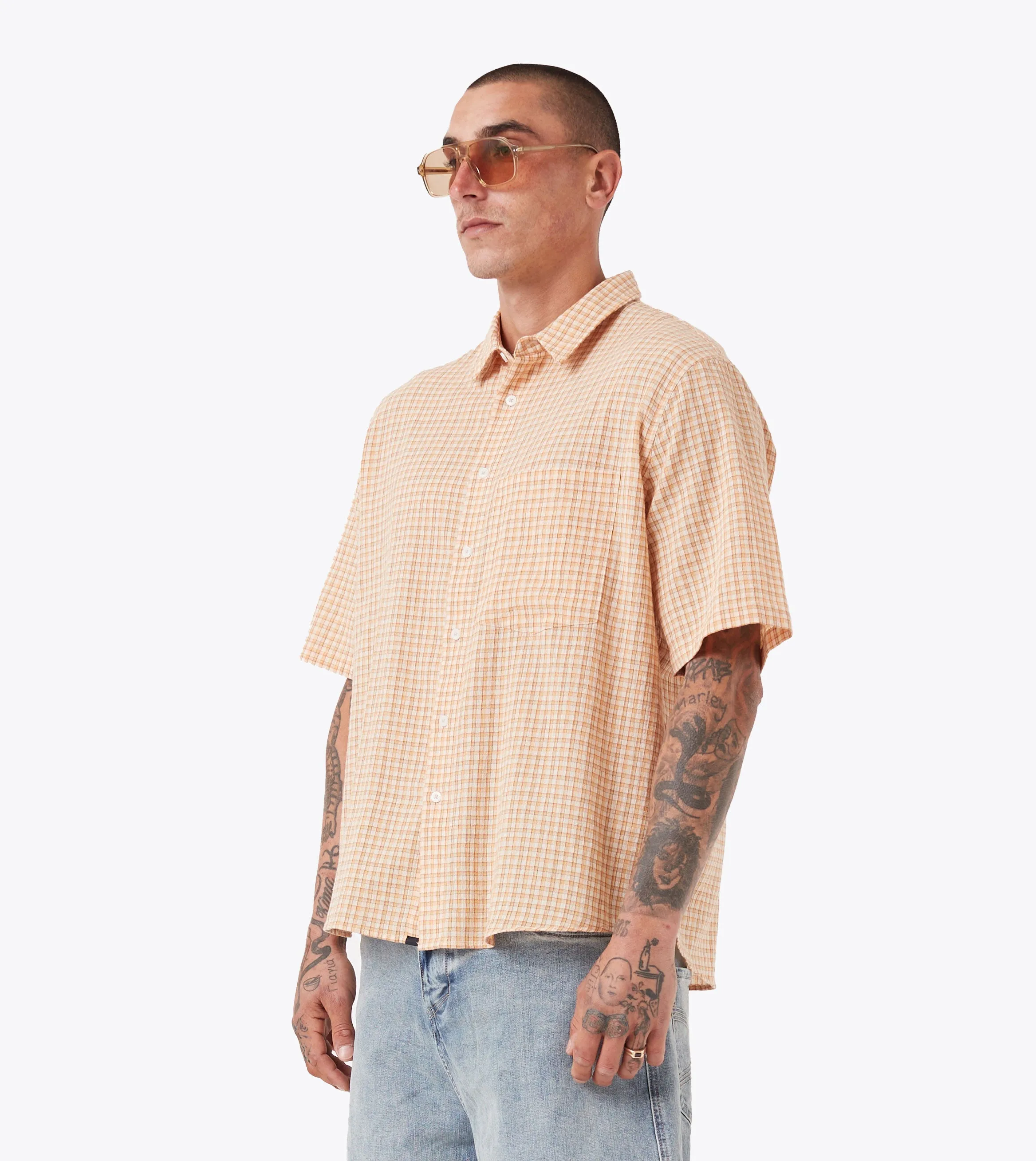 Micro Plaid SS Shirt Orange