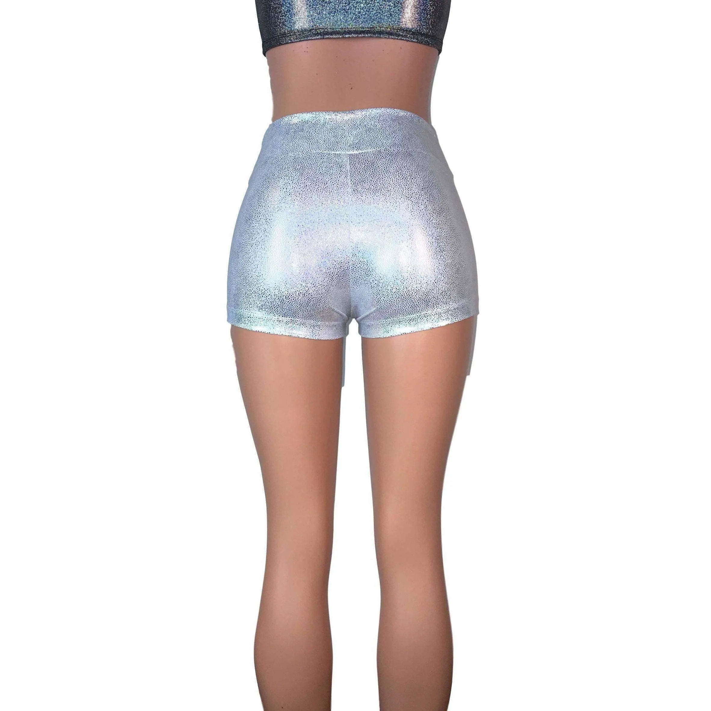 MID Rise Booty Shorts - Silver Holographic