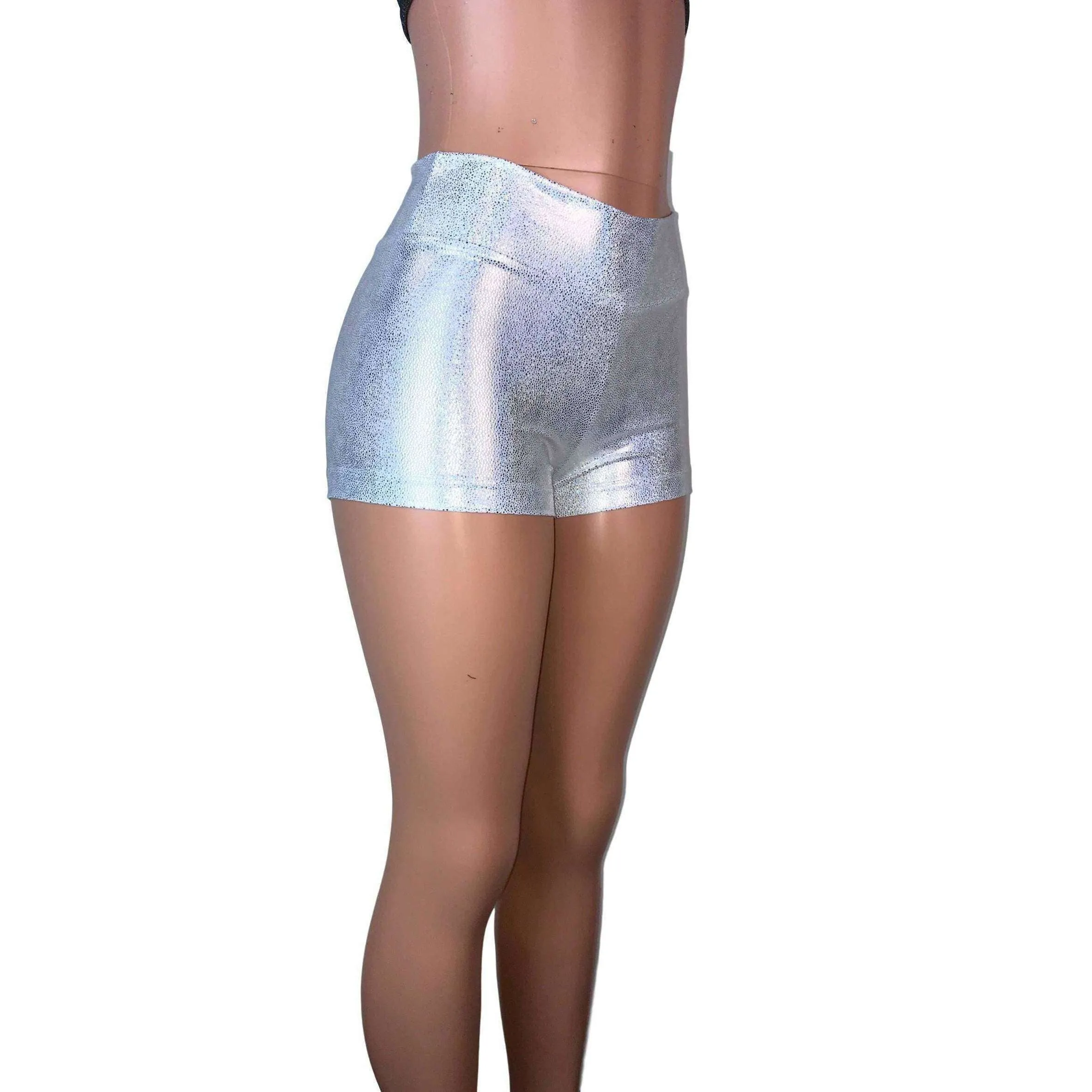 MID Rise Booty Shorts - Silver Holographic