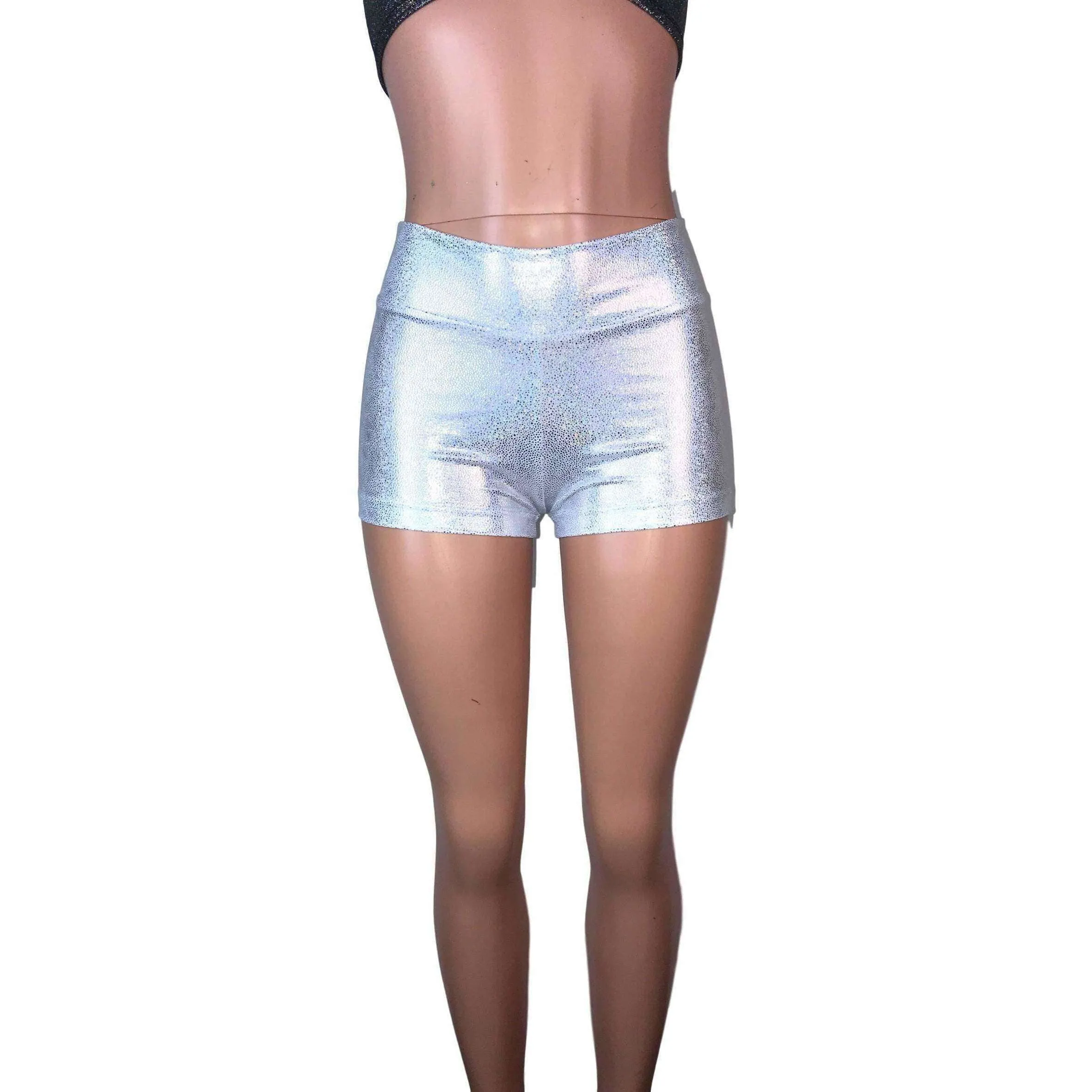 MID Rise Booty Shorts - Silver Holographic