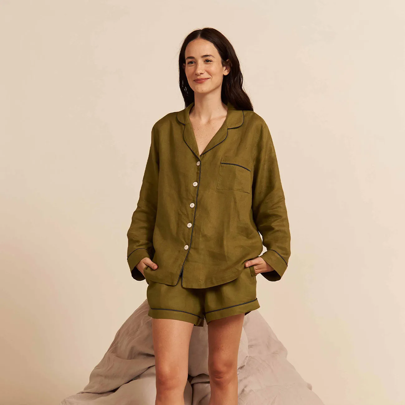 Moss Linen Pyjama Shorts