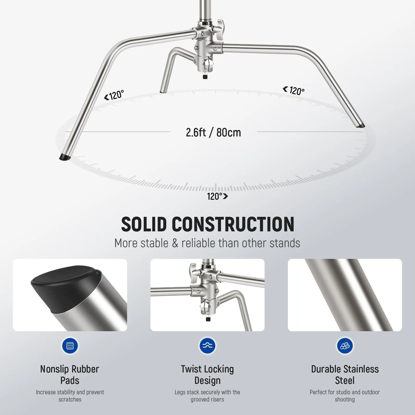 NEEWER SC172 172cm Stainless Steel Heavy Duty C Stand