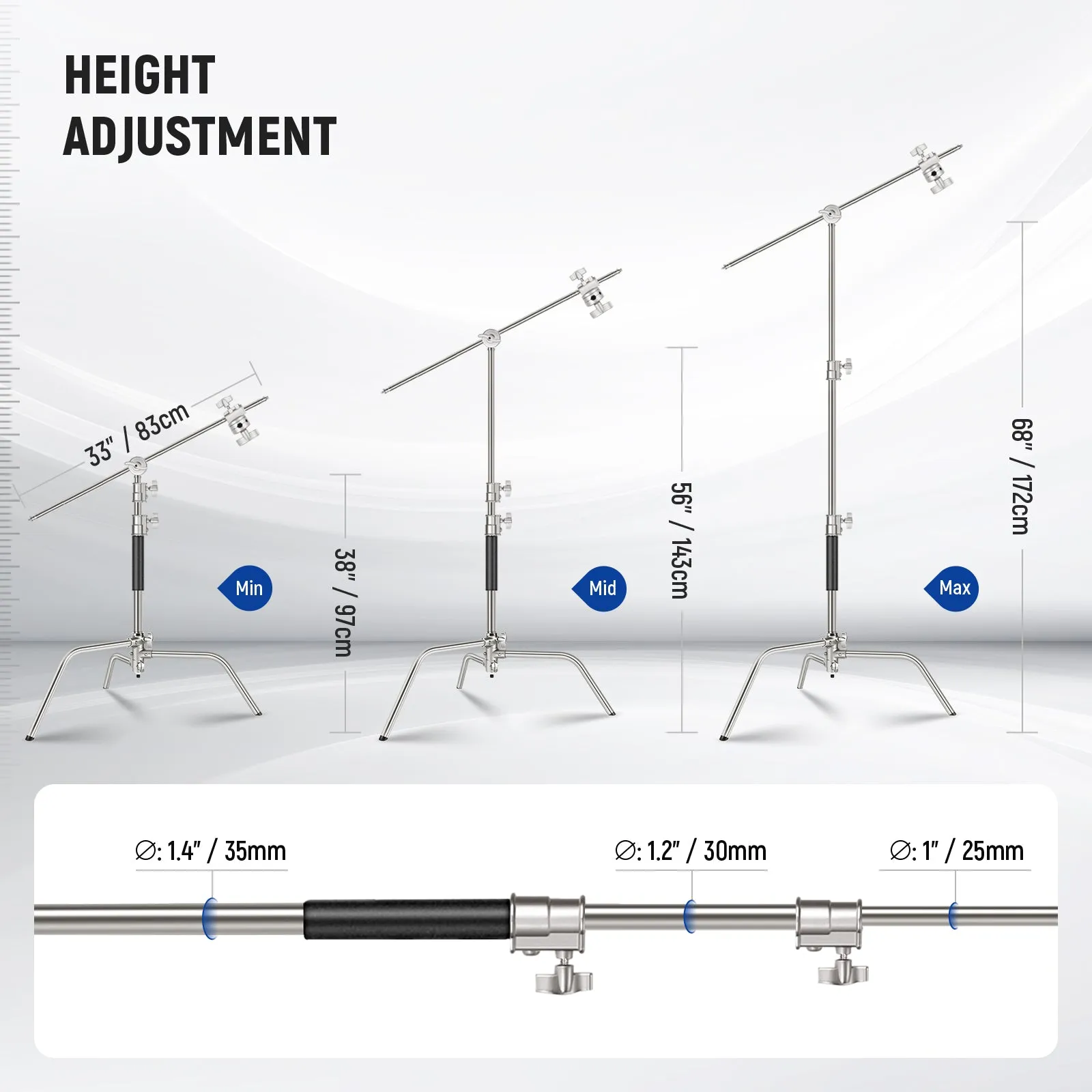 NEEWER SC172 172cm Stainless Steel Heavy Duty C Stand