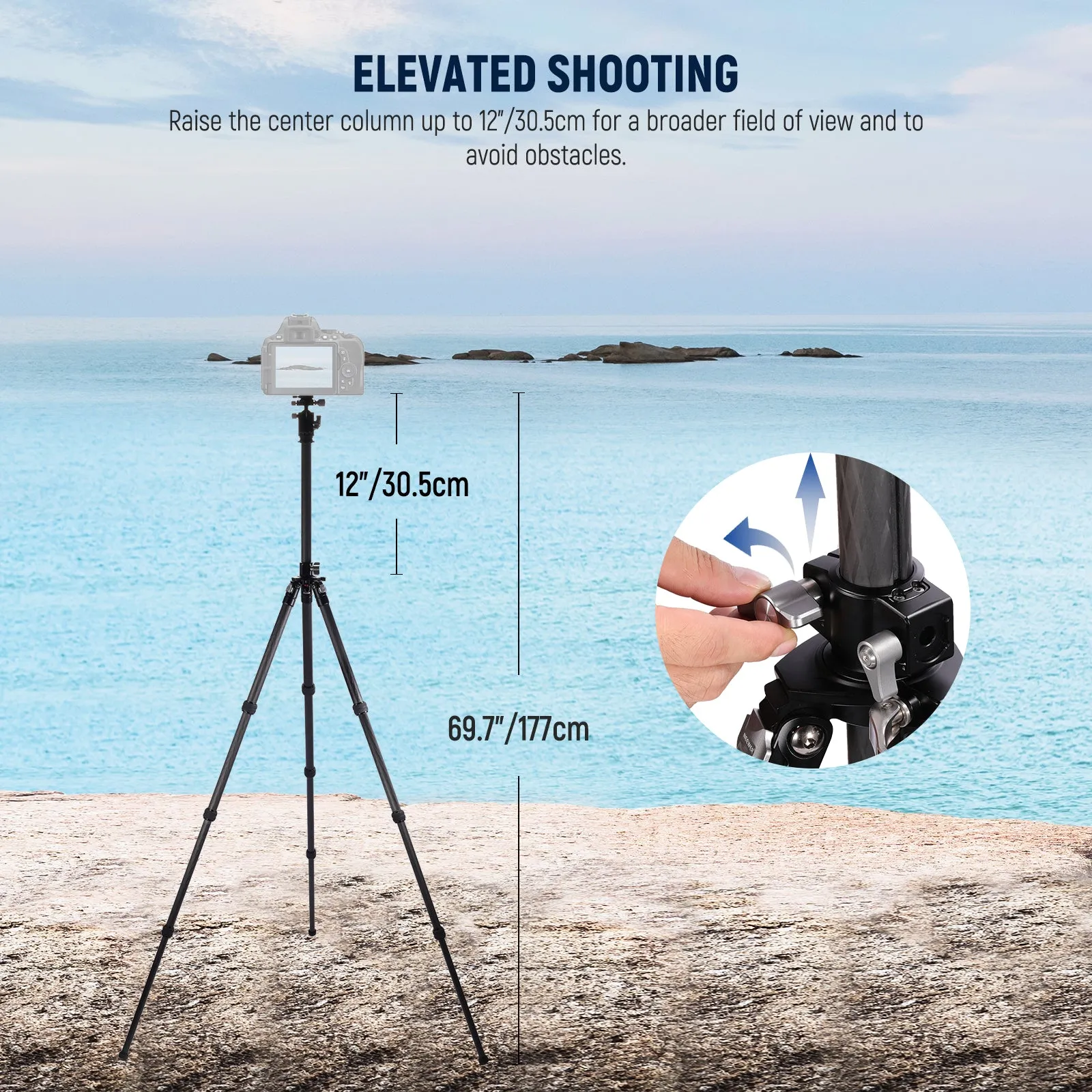 NEEWER TP28 69.7" Overhead Horizontal Carbon Fiber Tripod with Duall Panorama QR Plate