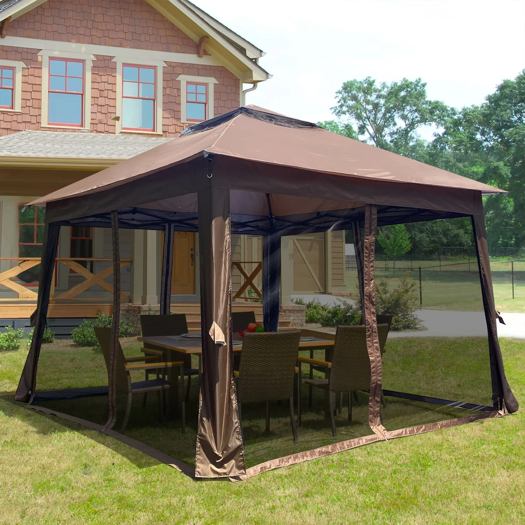 Nita 11 x 11 ft Outdoor Gazebo Canopy - Brown