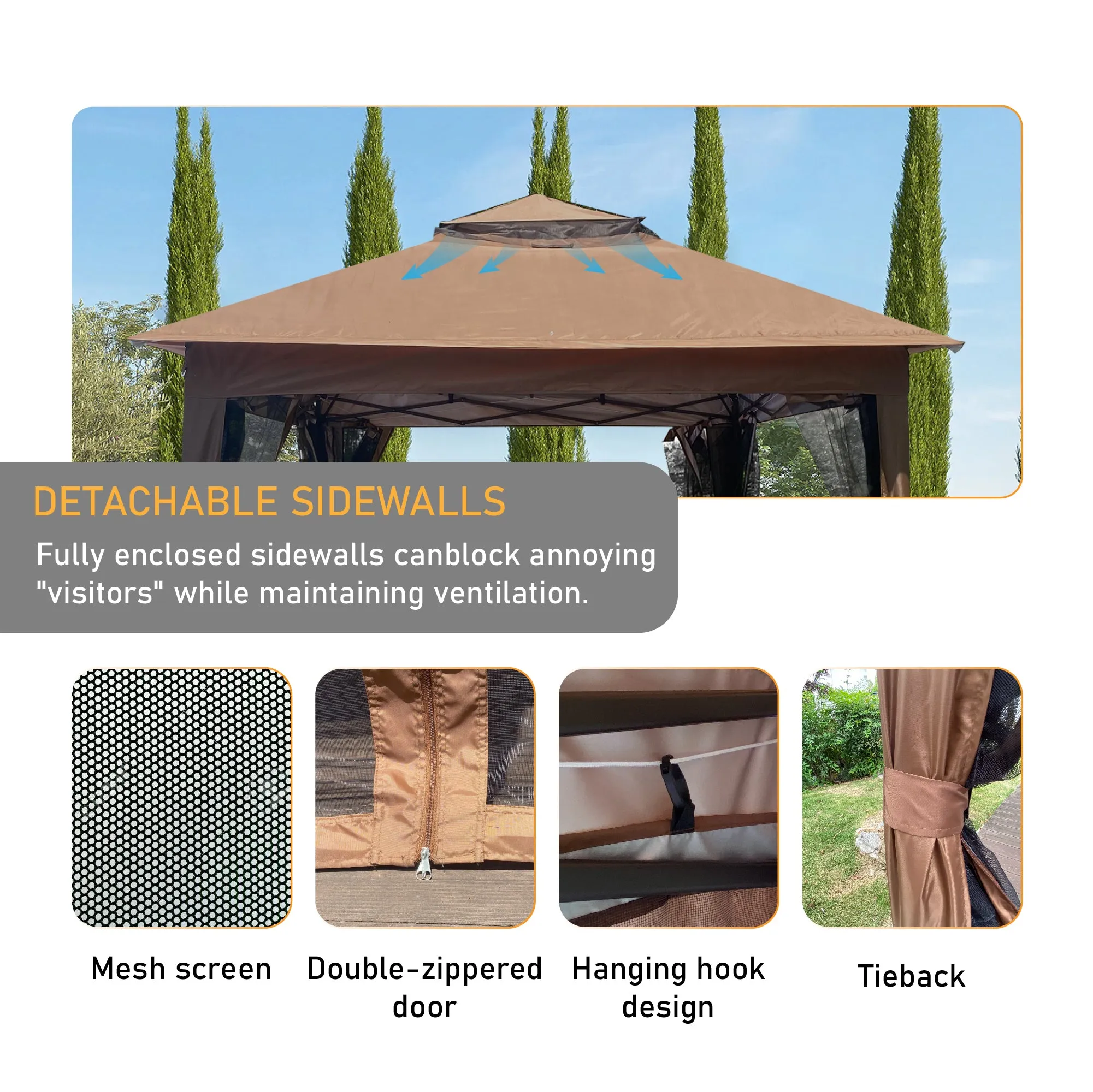 Nita 11 x 11 ft Outdoor Gazebo Canopy - Brown