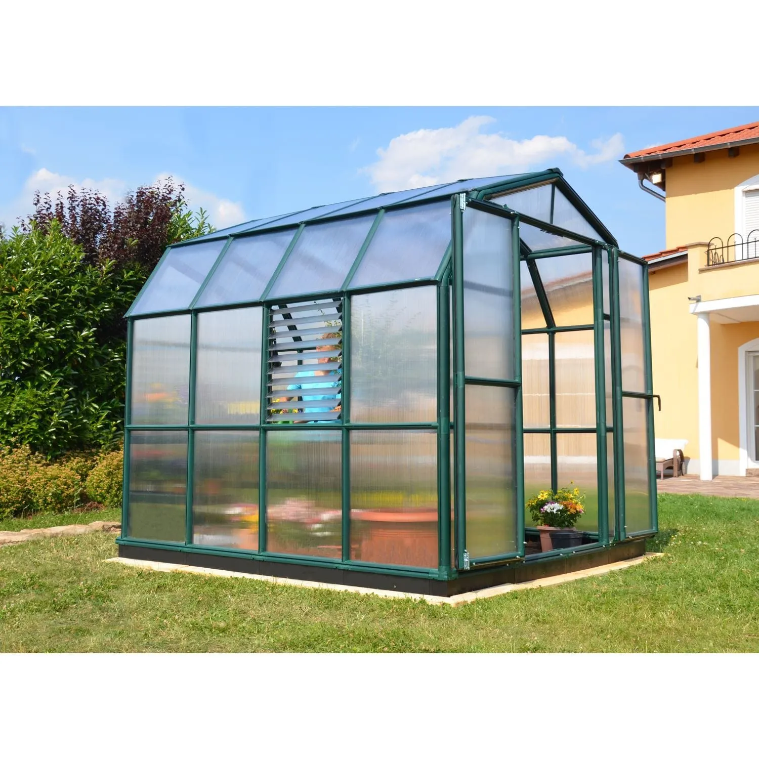 Palram - Canopia | 8x8 Ft Prestige Diffused Greenhouse Kit Package - Green With 6mm Twin-wall Polycarbonate Glazing