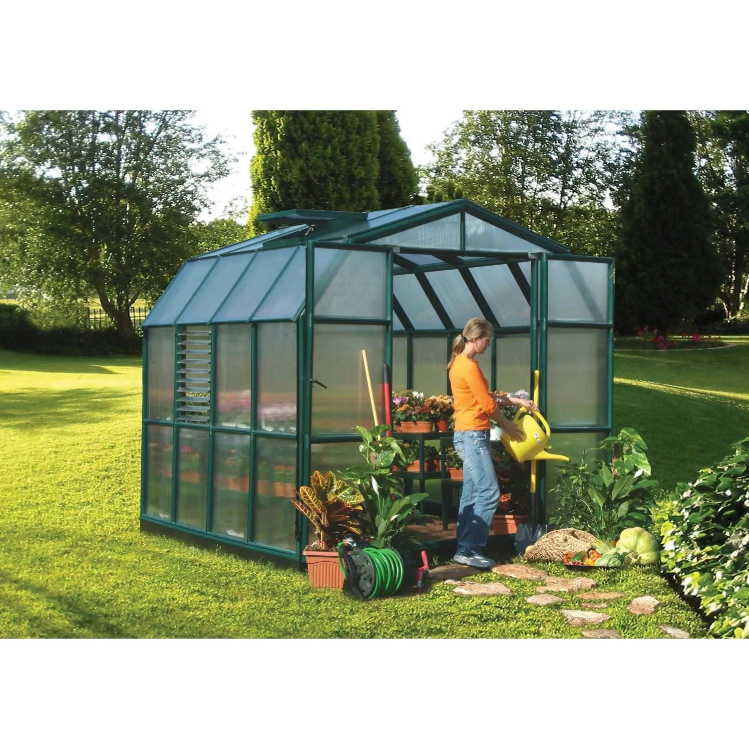 Palram - Canopia | 8x8 Ft Prestige Diffused Greenhouse Kit Package - Green With 6mm Twin-wall Polycarbonate Glazing