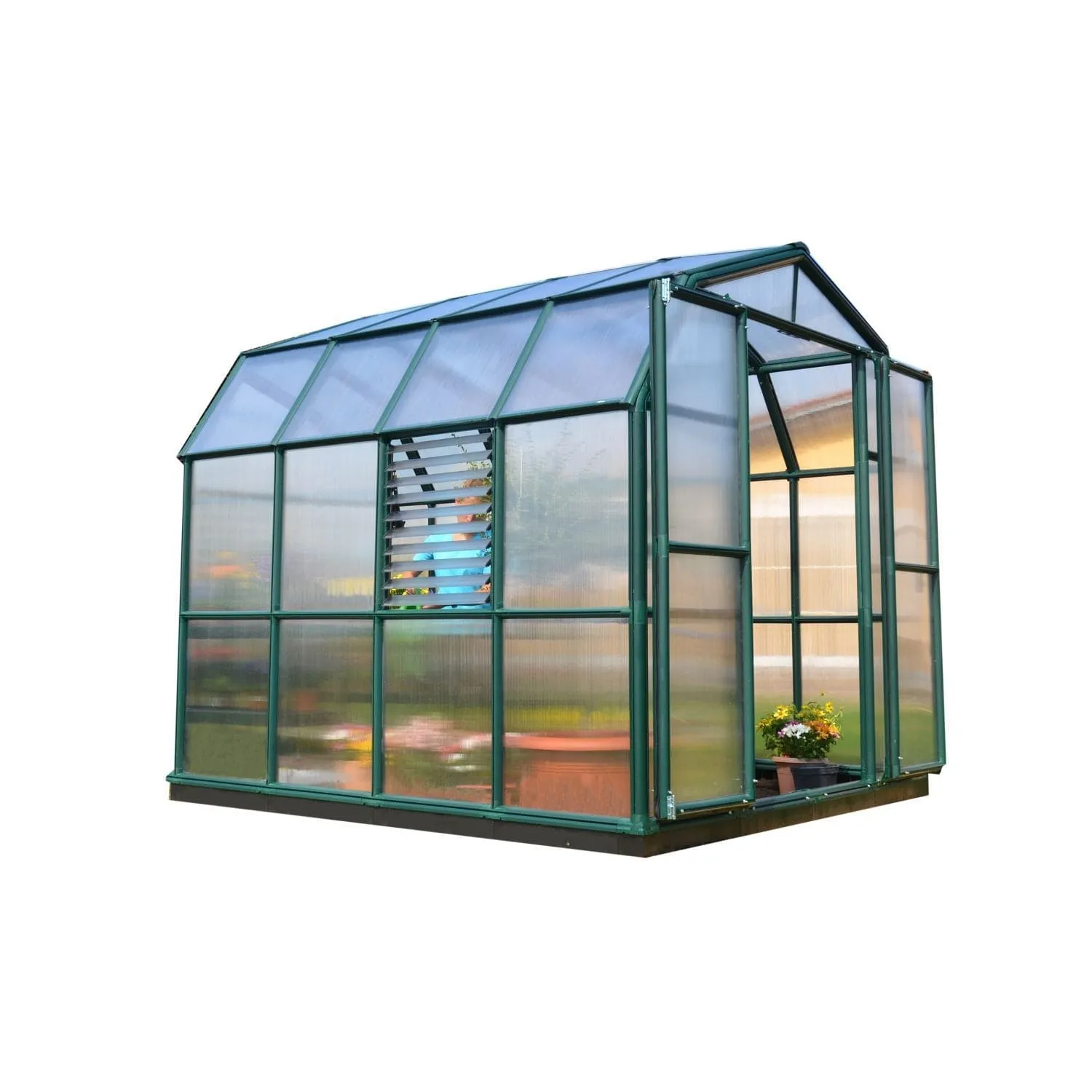 Palram - Canopia | 8x8 Ft Prestige Diffused Greenhouse Kit Package - Green With 6mm Twin-wall Polycarbonate Glazing