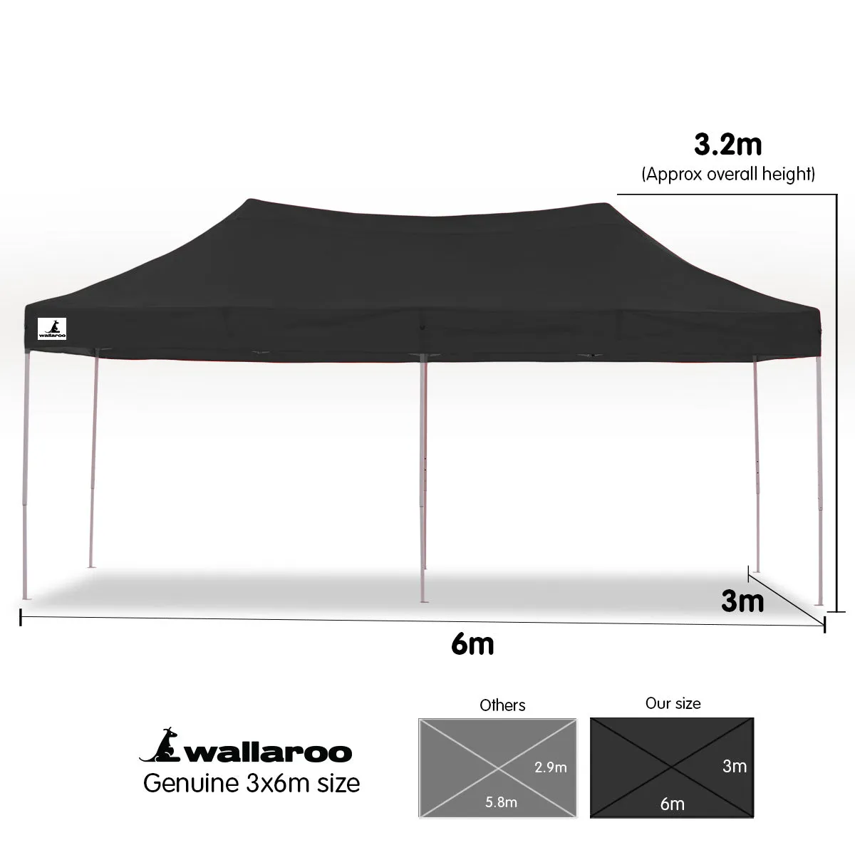 Pop-Up Gazebo Tent, 3 Height Settings, 3x6m - Wallaroo