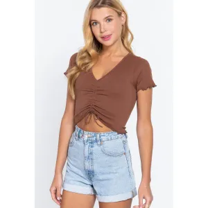 Ruched Lettuce Edge Seamless Rib Top