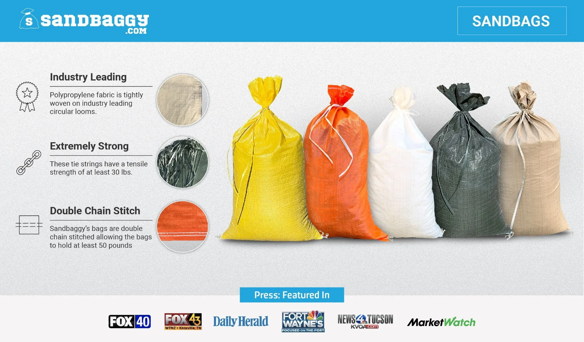 Sandbags For Flooding - 14” x 26” - Empty Woven Polypropylene