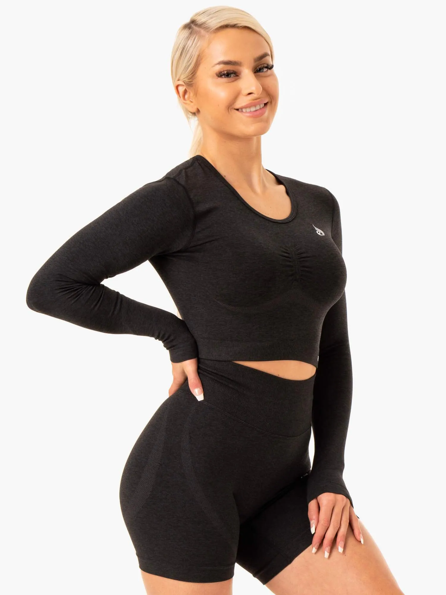 Sculpt Seamless Long Sleeve Top - Black Marl