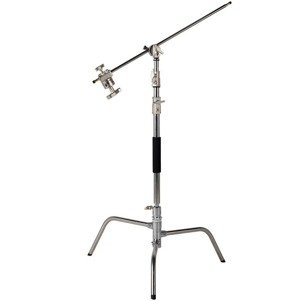 Spectrum Silver Heavy Duty Photographic C-Stand With Boom Arm With Castor Wheels Set - Bundle