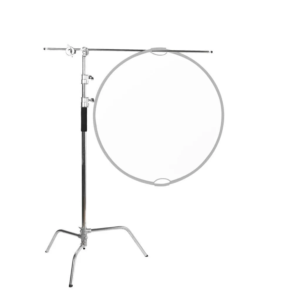 Spectrum Silver Heavy Duty Photographic C-Stand With Boom Arm With Castor Wheels Set - Bundle