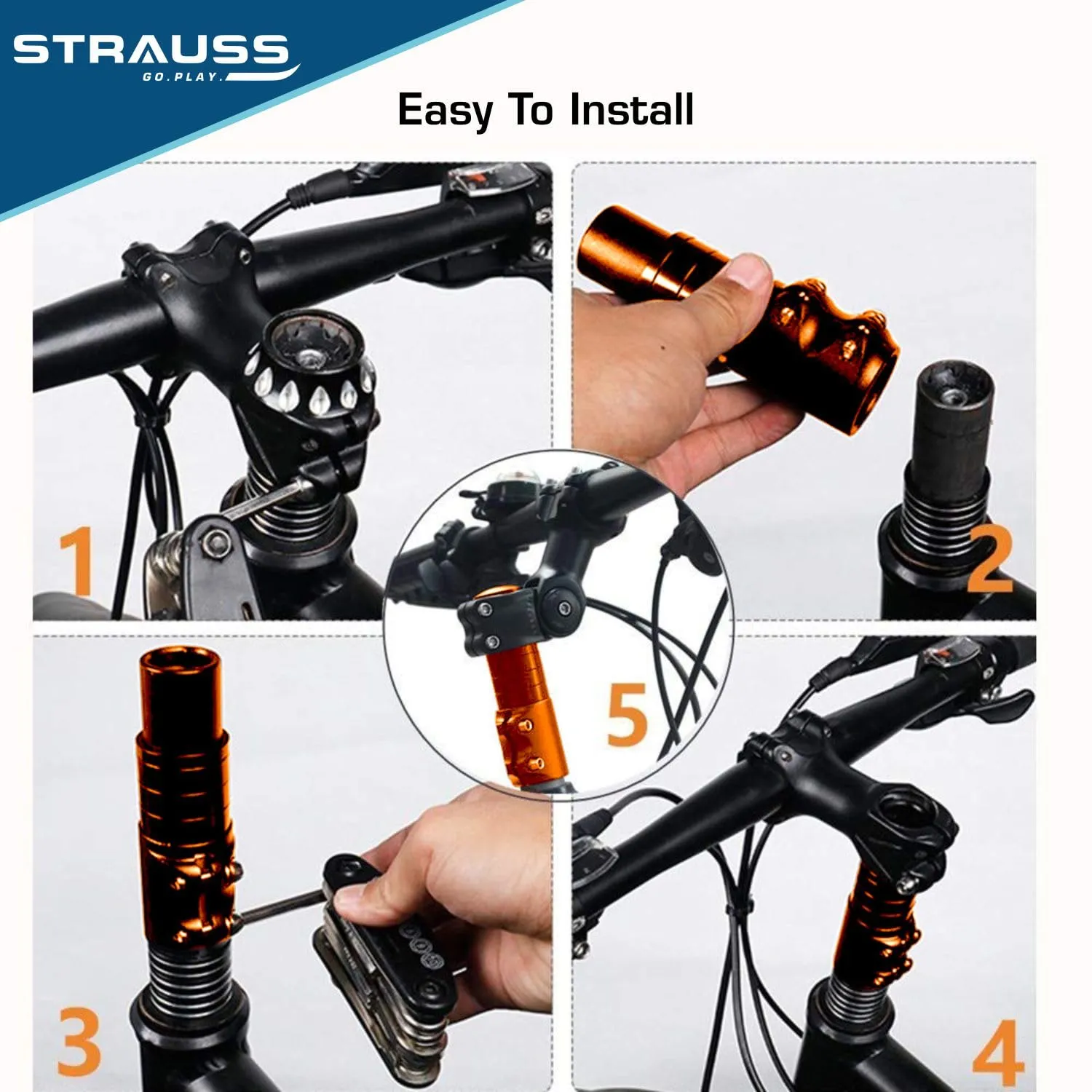 STRAUSS Cycle Handlebar | Cycle Heads Up Stem Riser Adaptor | Cycle Handle Extension | Cycle Accessories | Adjustable Cycle Handle Bar Stem Raiser | Enhanced Control and Stability, (Orange)