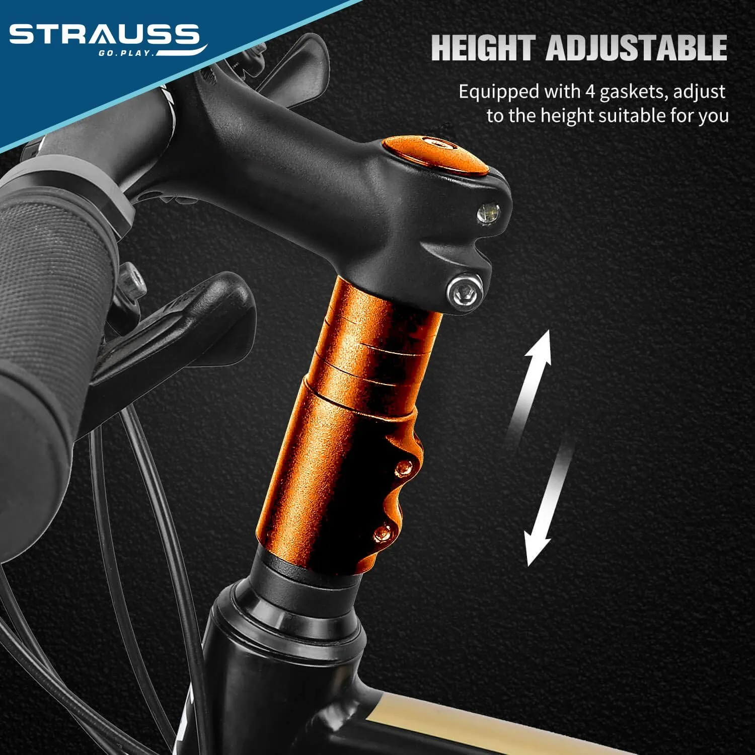 STRAUSS Cycle Handlebar | Cycle Heads Up Stem Riser Adaptor | Cycle Handle Extension | Cycle Accessories | Adjustable Cycle Handle Bar Stem Raiser | Enhanced Control and Stability, (Orange)