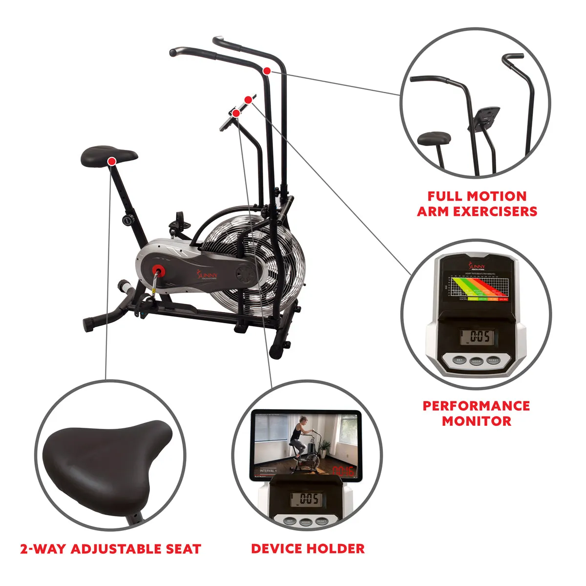 Sunny Strength™ Zephyr Air Bike, Fan Exercise Bike w/ Air Resistance Indoor Cycling