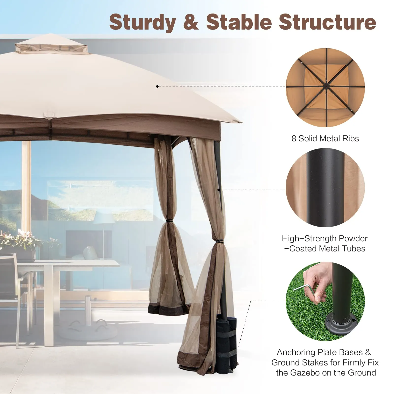 Tangkula 10 X 10 FT Patio Gazebo with Privacy Netting