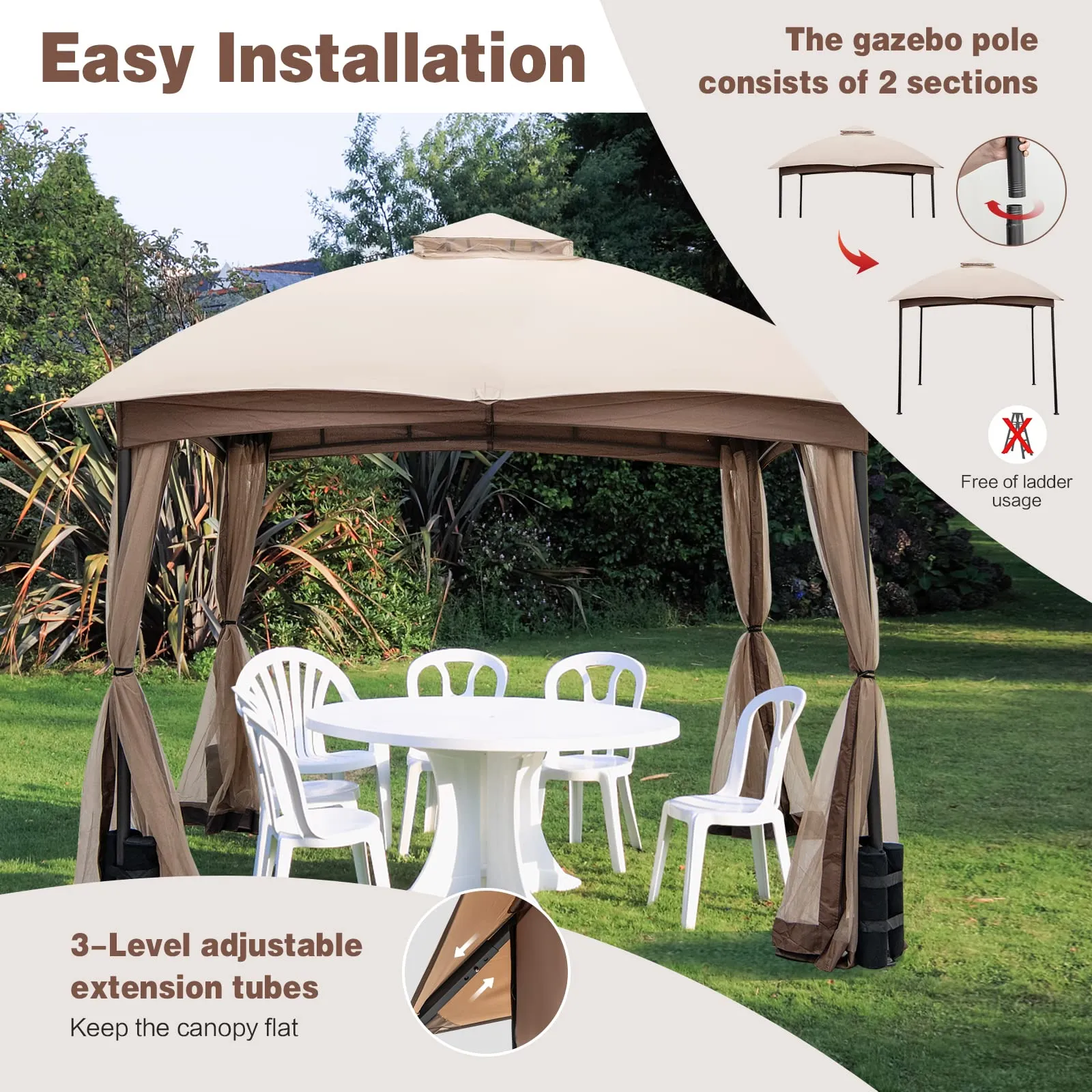 Tangkula 10 X 10 FT Patio Gazebo with Privacy Netting