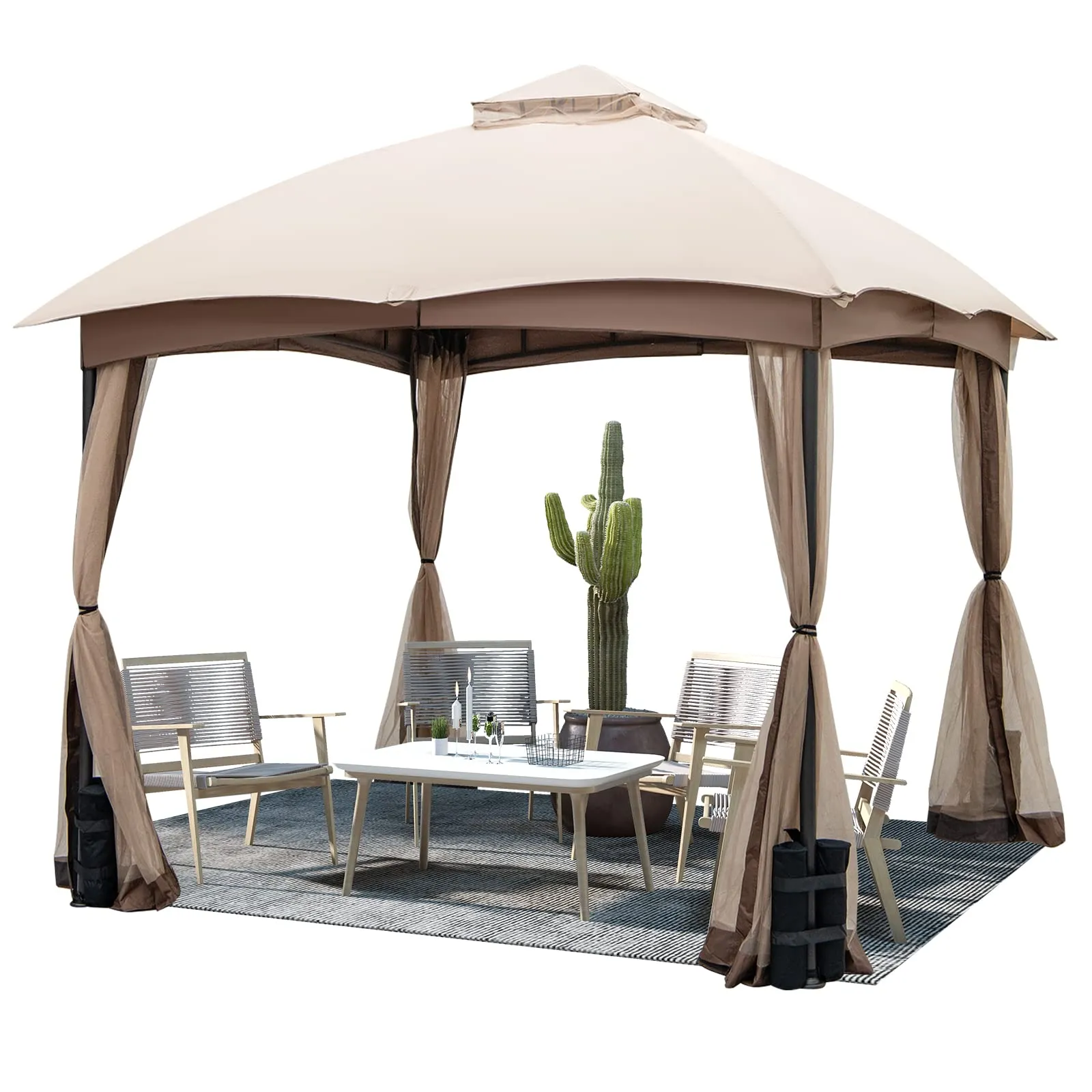 Tangkula 10 X 10 FT Patio Gazebo with Privacy Netting