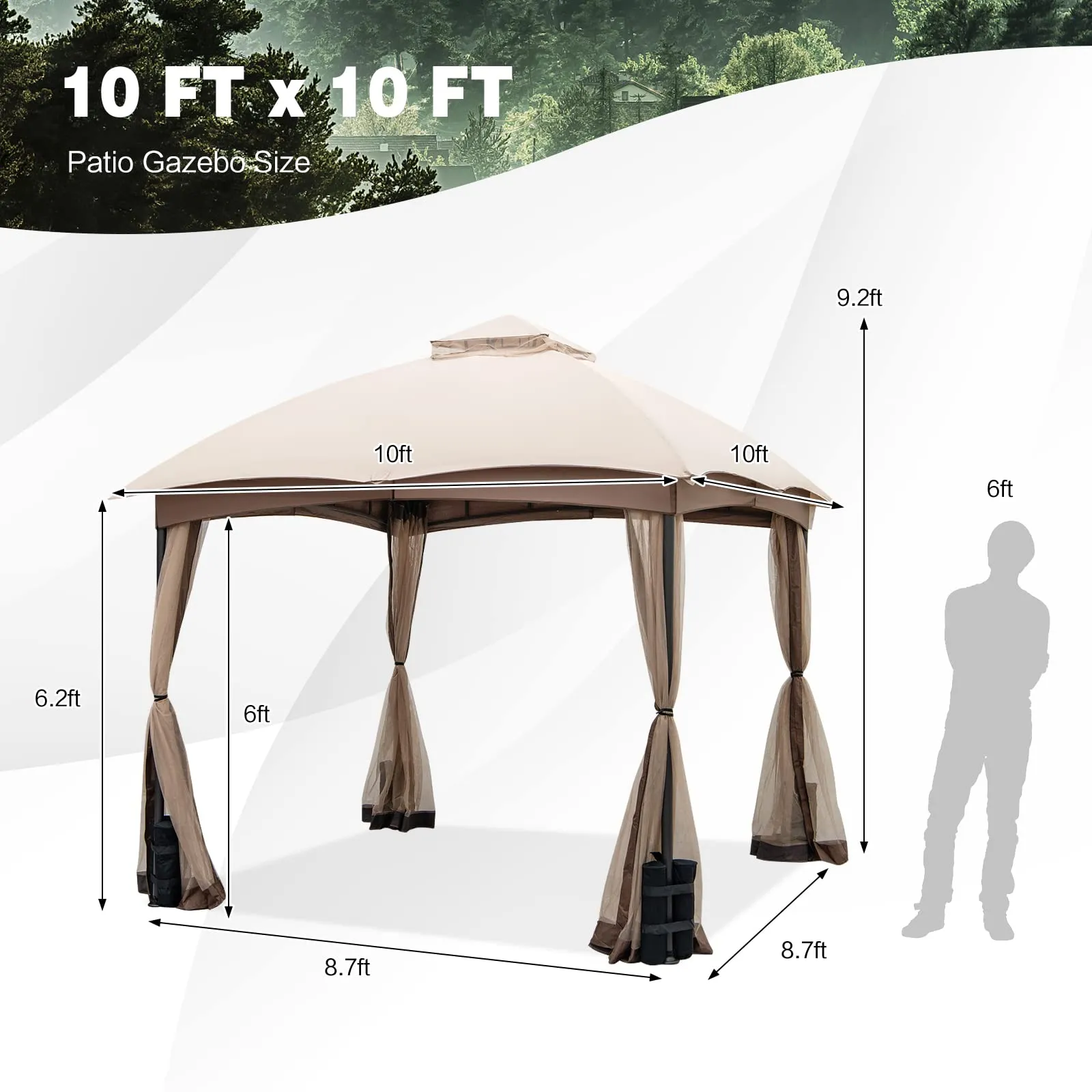 Tangkula 10 X 10 FT Patio Gazebo with Privacy Netting