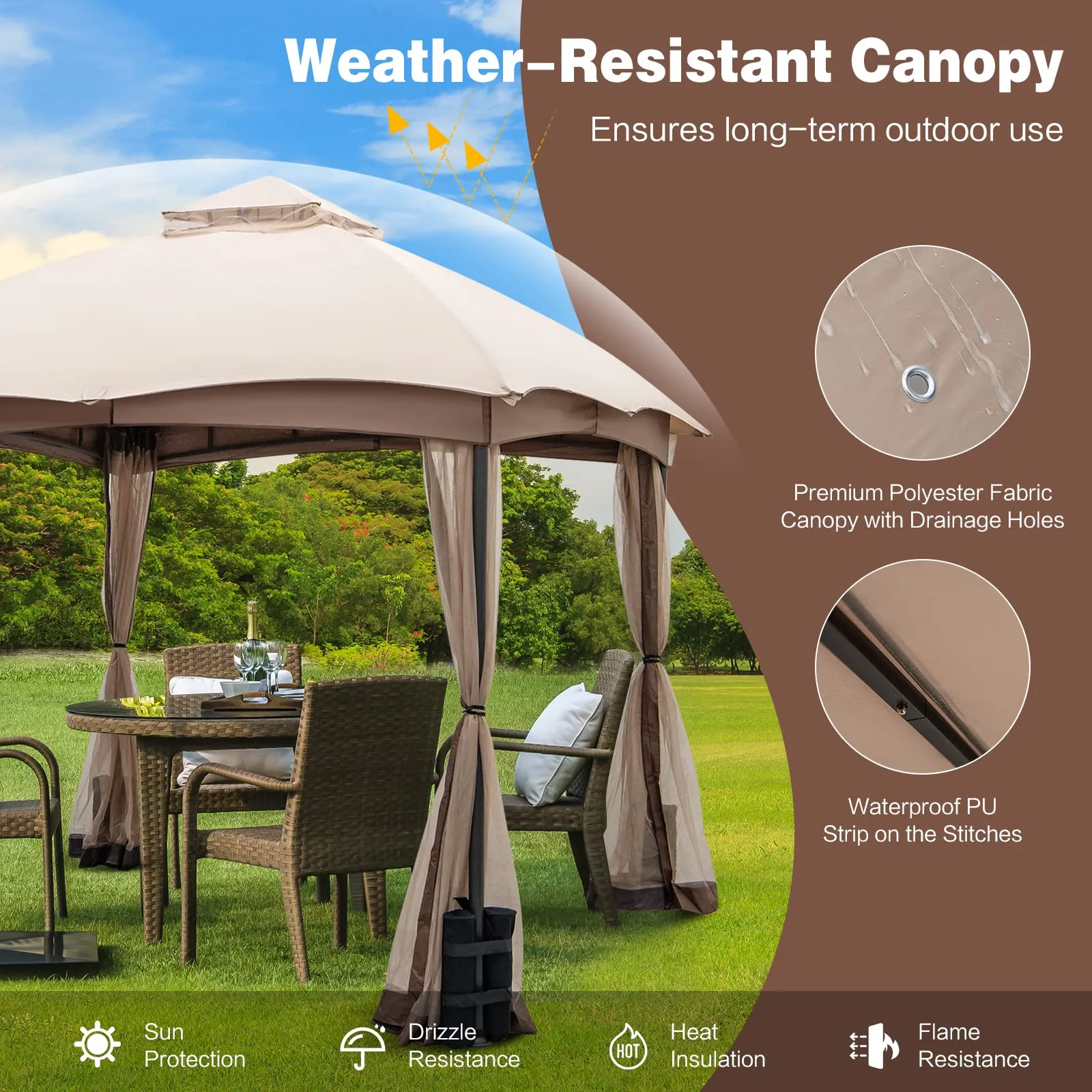 Tangkula 10 X 10 FT Patio Gazebo with Privacy Netting