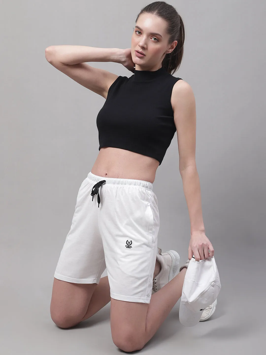 Vimal Jonney White Regular fit Cotton Shorts for Women