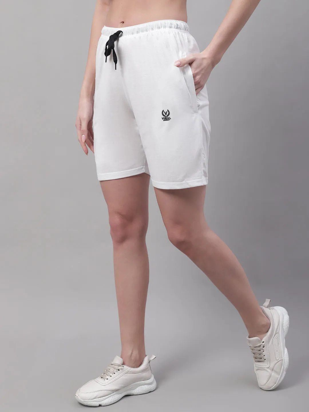 Vimal Jonney White Regular fit Cotton Shorts for Women