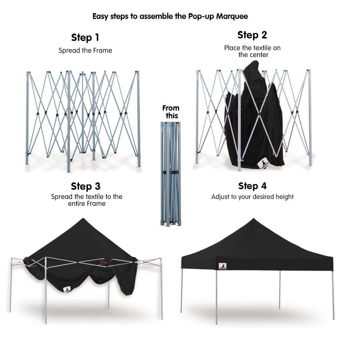 Wallaroo Gazebo Tent Marquee 3x3 PopUp Outdoor Black