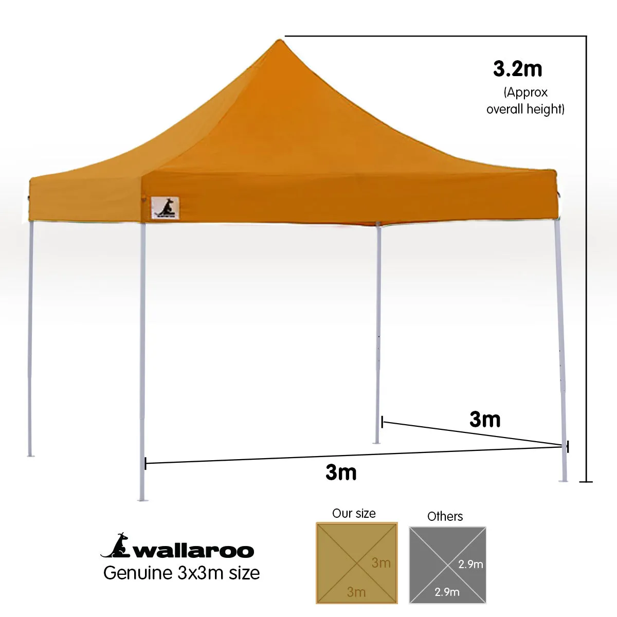 Wallaroo Gazebo Tent Marquee 3x3 PopUp Outdoor  - Orange